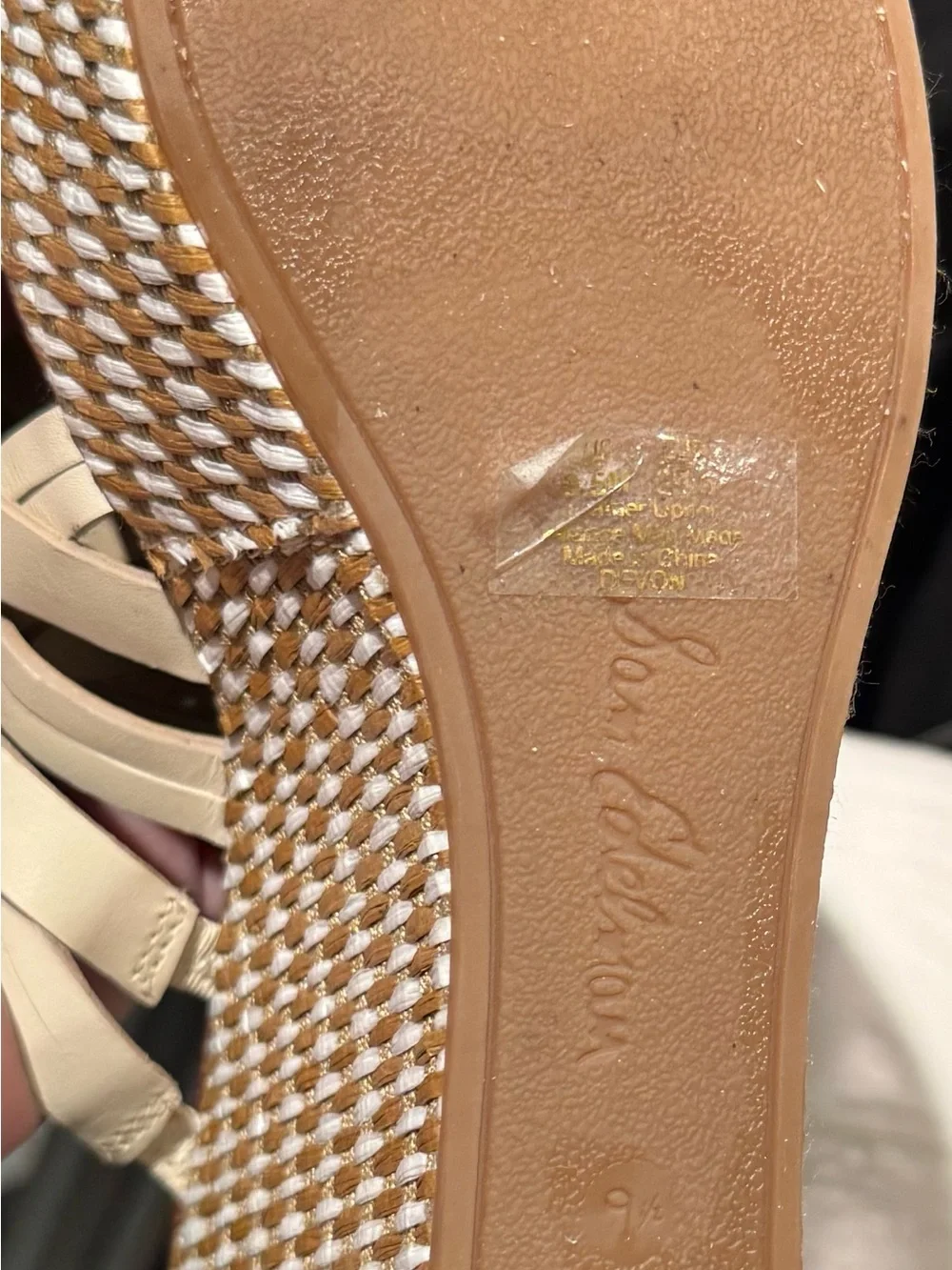Sam Edelman Devon Wedge Sandals 9.5 Cream Strappy Woven Platform Like New